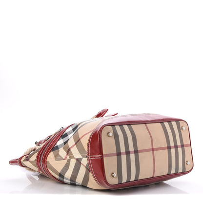 Burberry Patent Nova Check Nautical Tote Berry Red 4 of 14