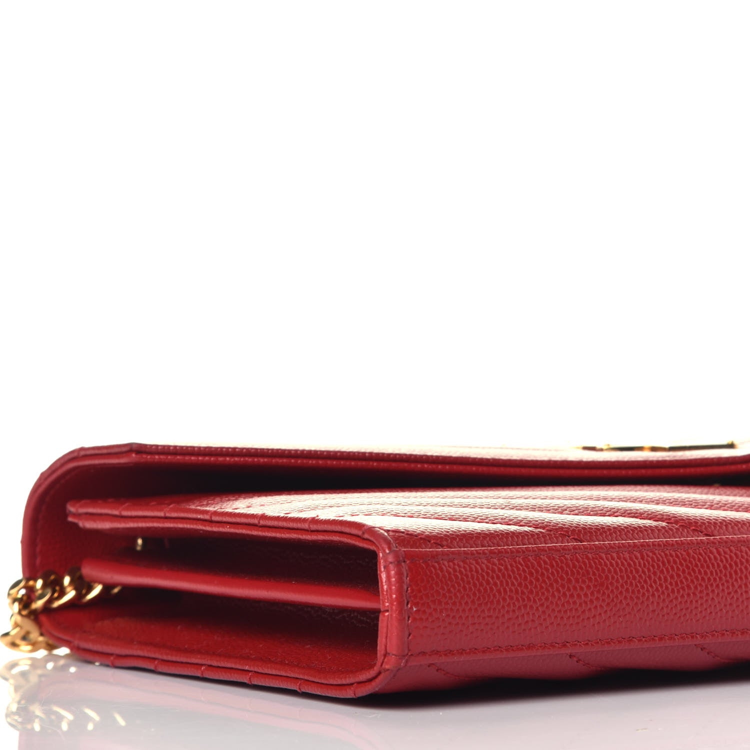 Saint Laurent Grain De Poudre Matelasse Chevron Monogram Chain Wallet New Red 7 of 10