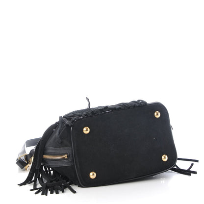 Saint Laurent Suede Calfskin Small Emmanuelle Fringe Bucket Bag Black 4 of 7