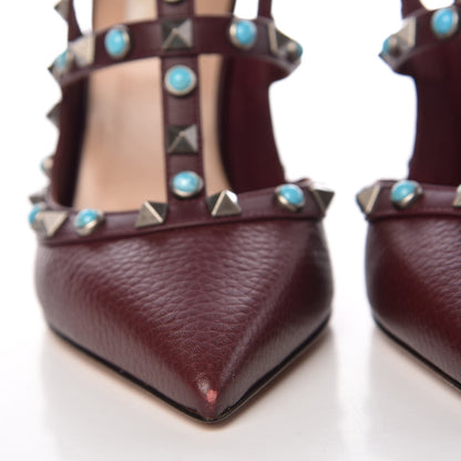Valentino Garavani Pebbled Calfskin Turquoise Rockstud Rolling Ankle Strap 100mm Pumps 37.5 Rubin 9 of 11