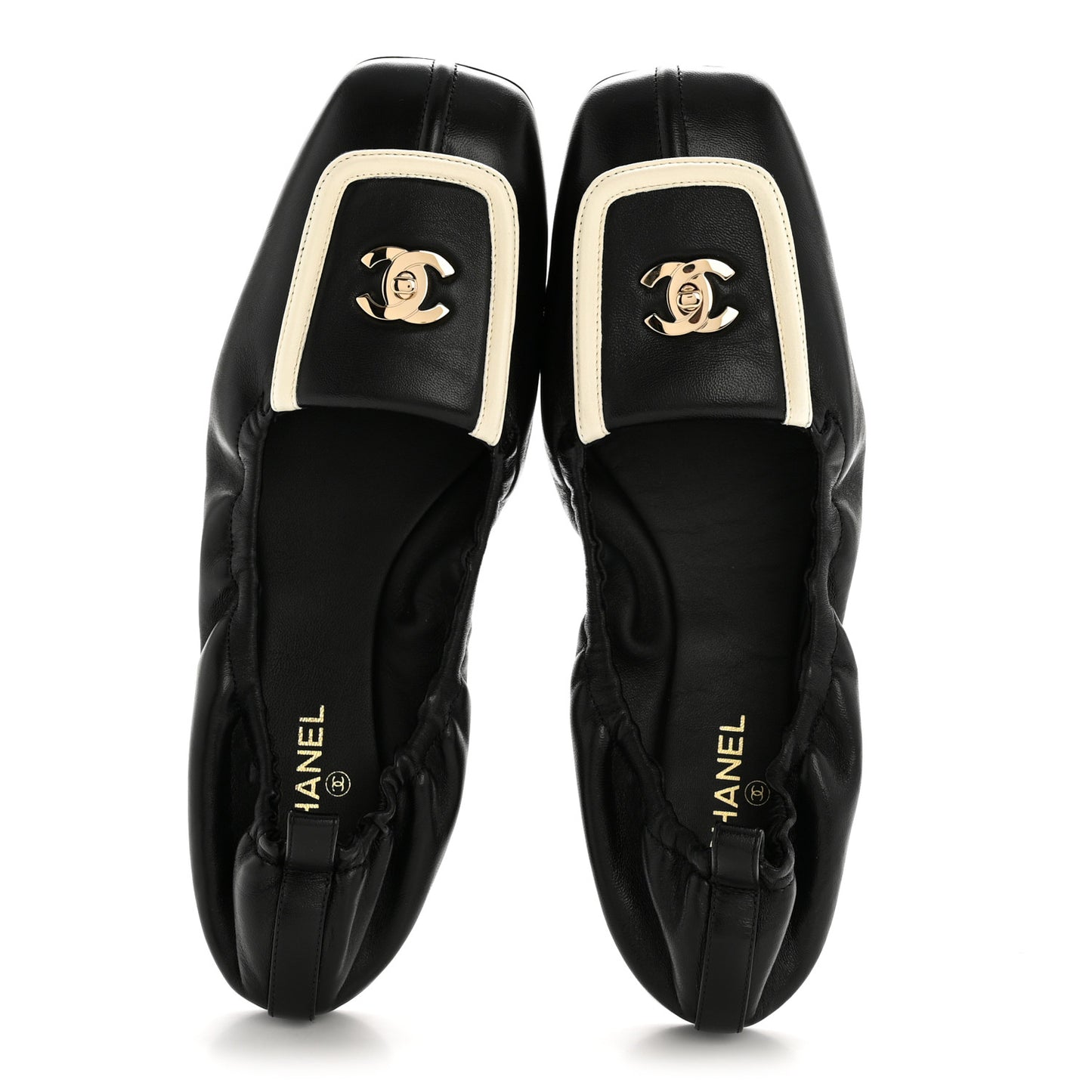 Lambskin CC Turnlock Ballerina Flats 39 Black White