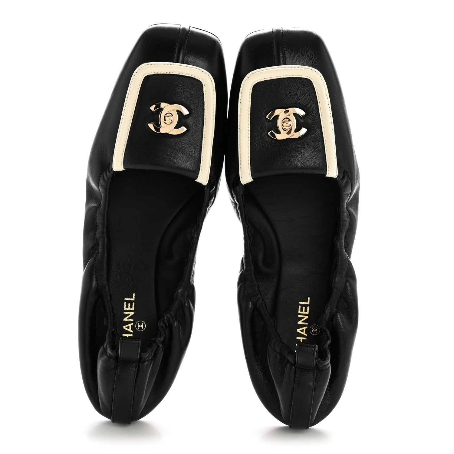 Chanel Lambskin CC Turnlock Ballerina Flats 39 Black White 2 of 10