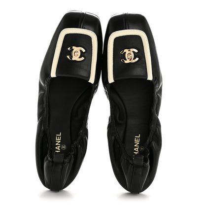 Chanel Lambskin CC Turnlock Ballerina Flats 39 Black White 2 of 10