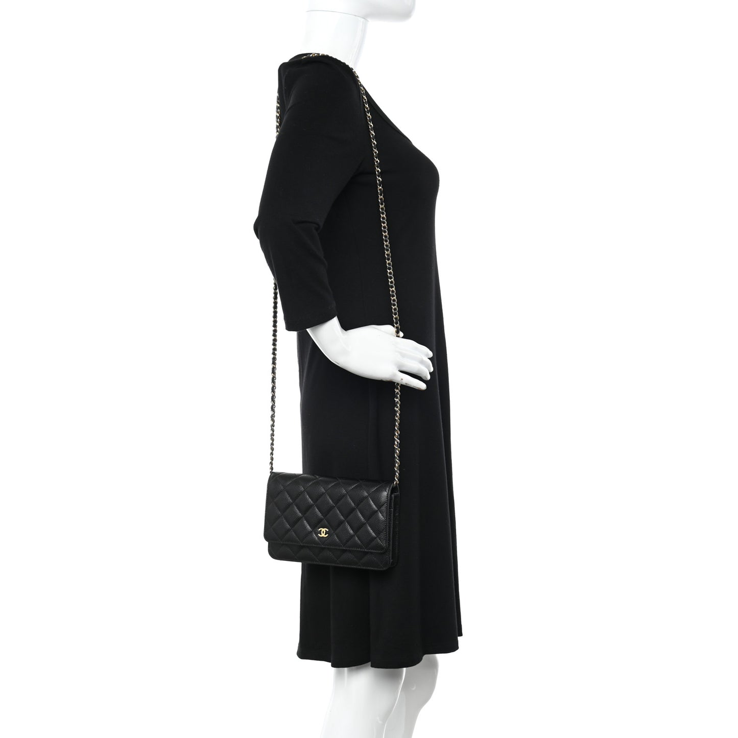 Caviar Quilted Wallet on Chain WOC Black