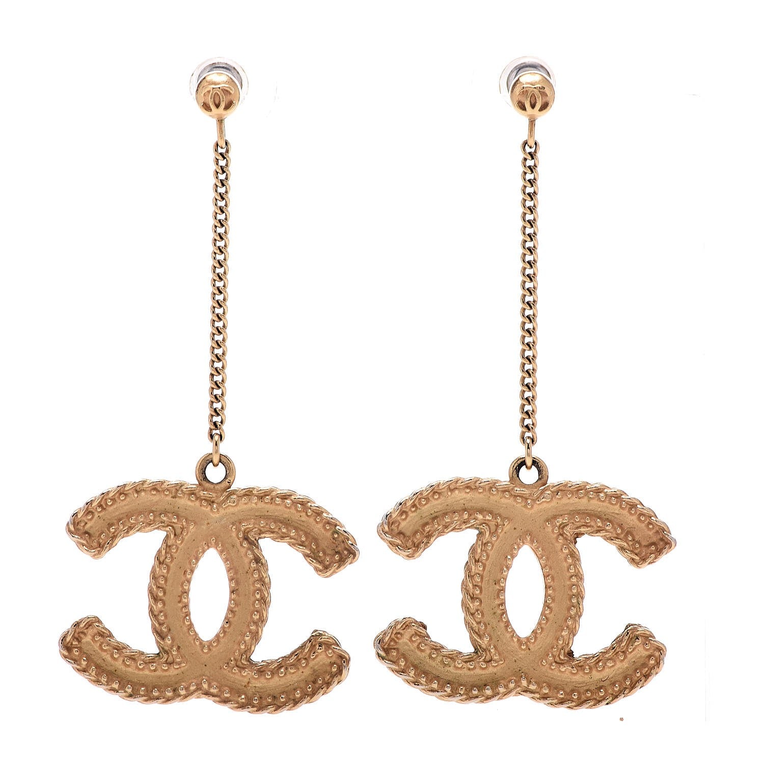 Chanel CC Drop Earrings Matte Gold 1 of 5