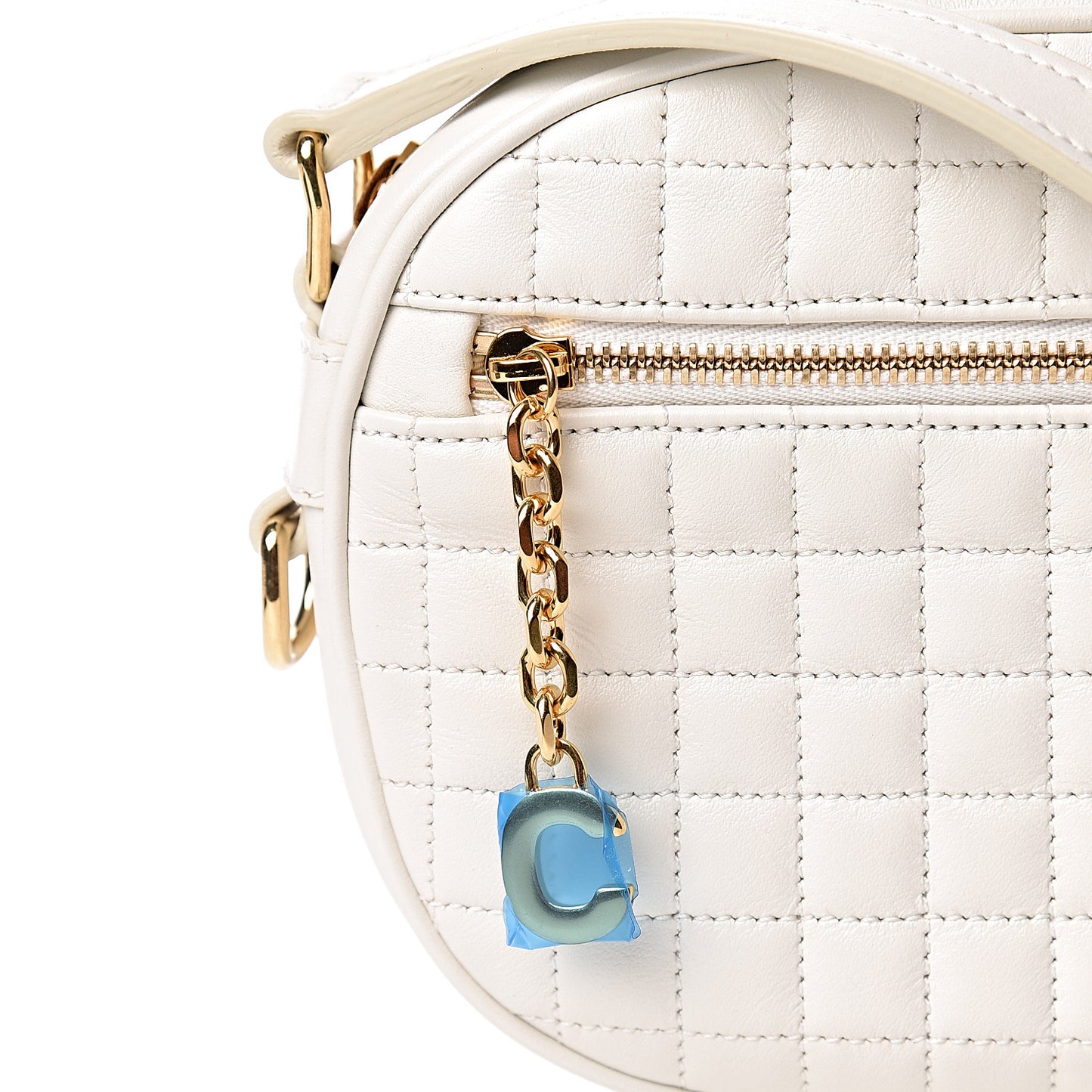 Calfskin Quilted Small C Charm Bag White
