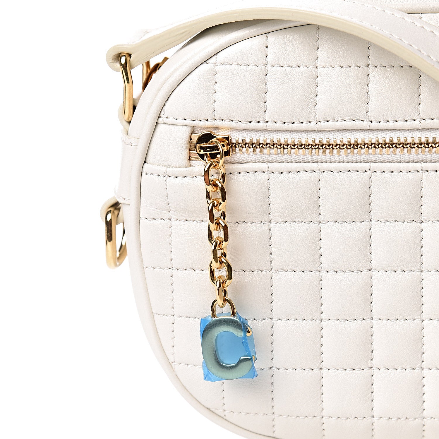 Celine Calfskin Quilted Small C Charm Bag White 10 of 10