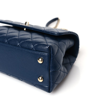 Chanel Caviar Quilted Lizard Embossed Mini Coco Handle Flap Navy Blue 9 of 9