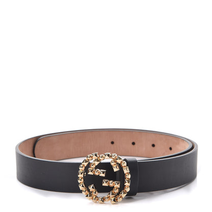Gucci Calfskin Studded Interlocking G Belt 80 32 Black 1 of 9
