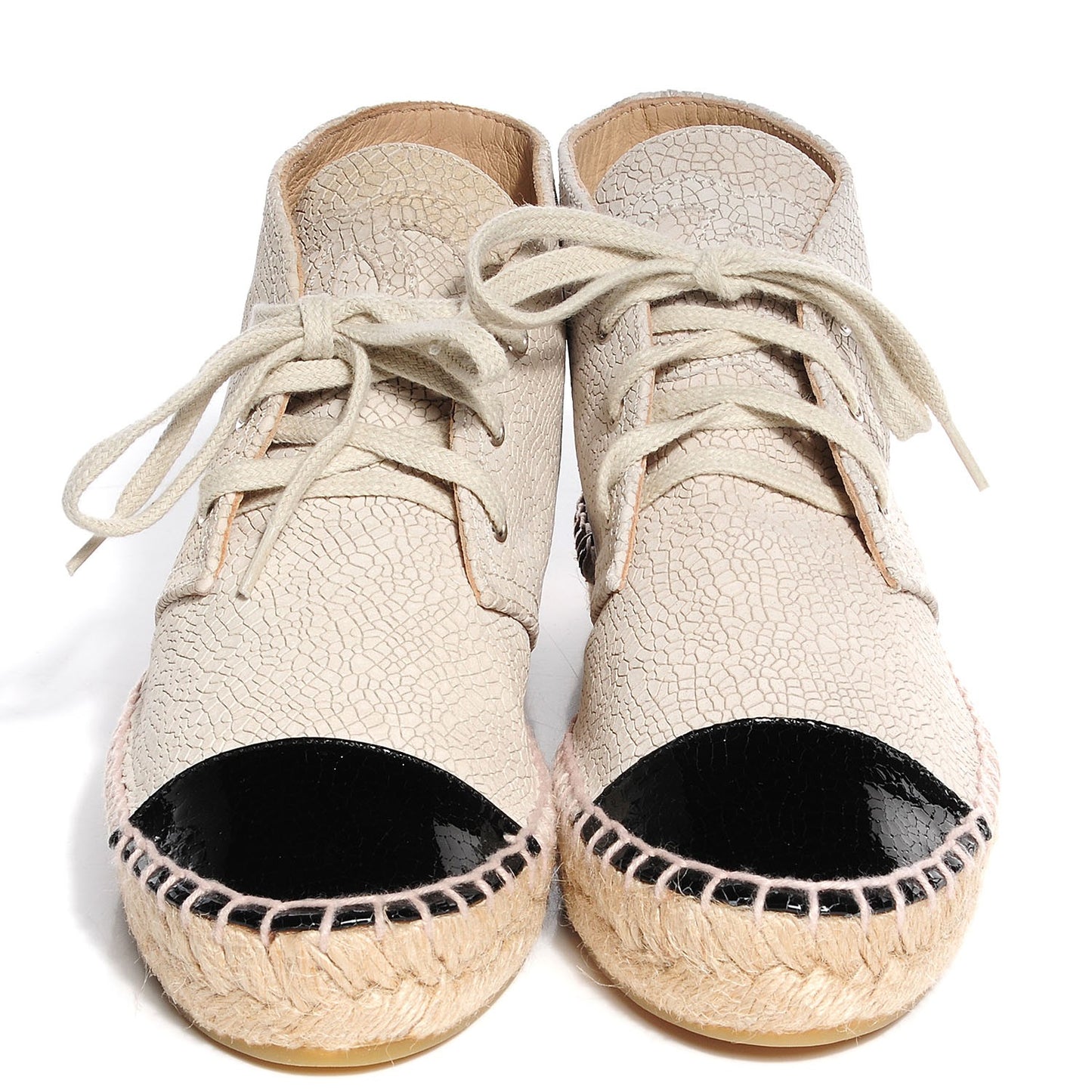 Crackled Calfskin High Top Espadrilles 35 Beige Black