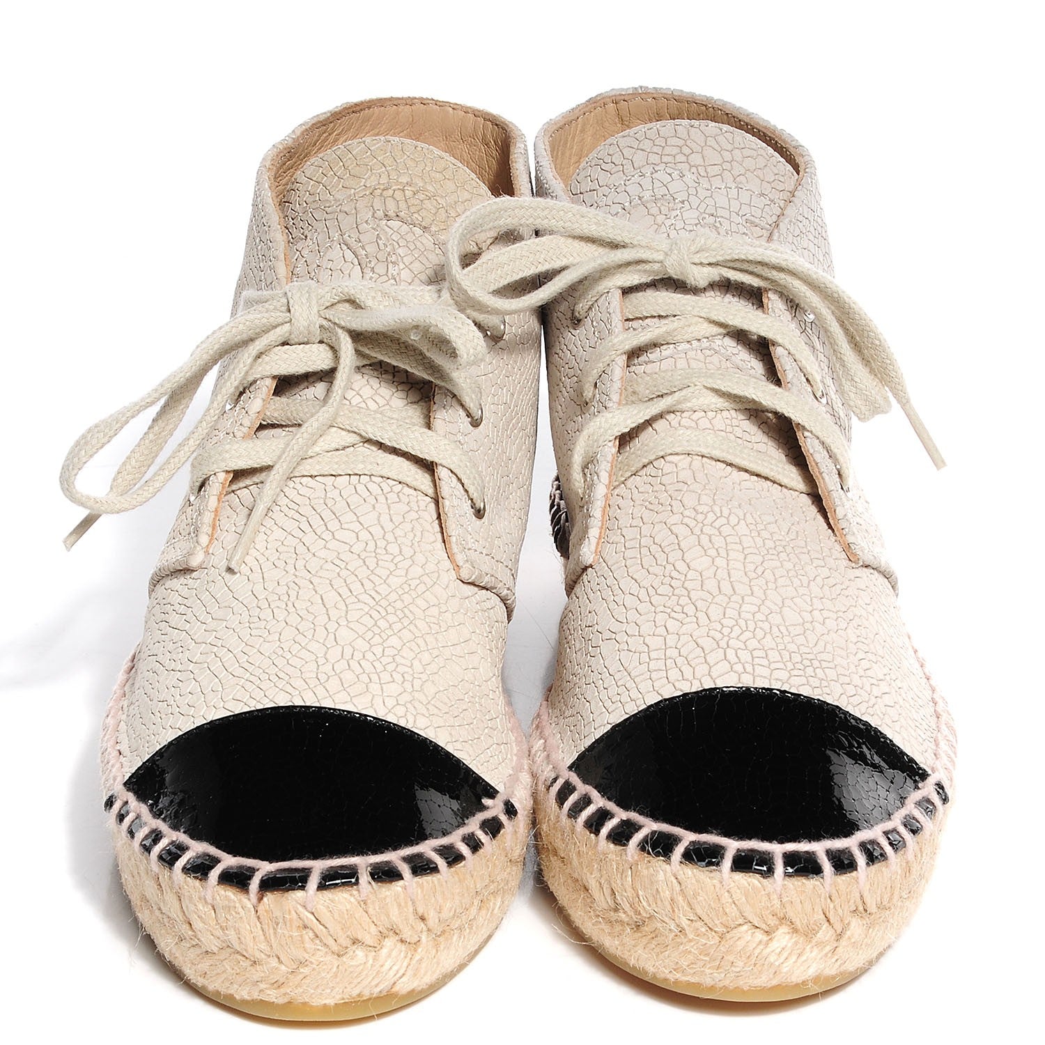 Chanel Crackled Calfskin High Top Espadrilles 35 Beige Black 2 of 8