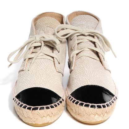 Chanel Crackled Calfskin High Top Espadrilles 35 Beige Black 2 of 8