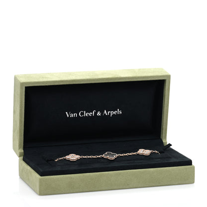 Van Cleef & Arpels 18K Rose Gold Diamond Gray Mother of Pearl 5 Motifs Vintage Alhambra Bracelet 4 of 4