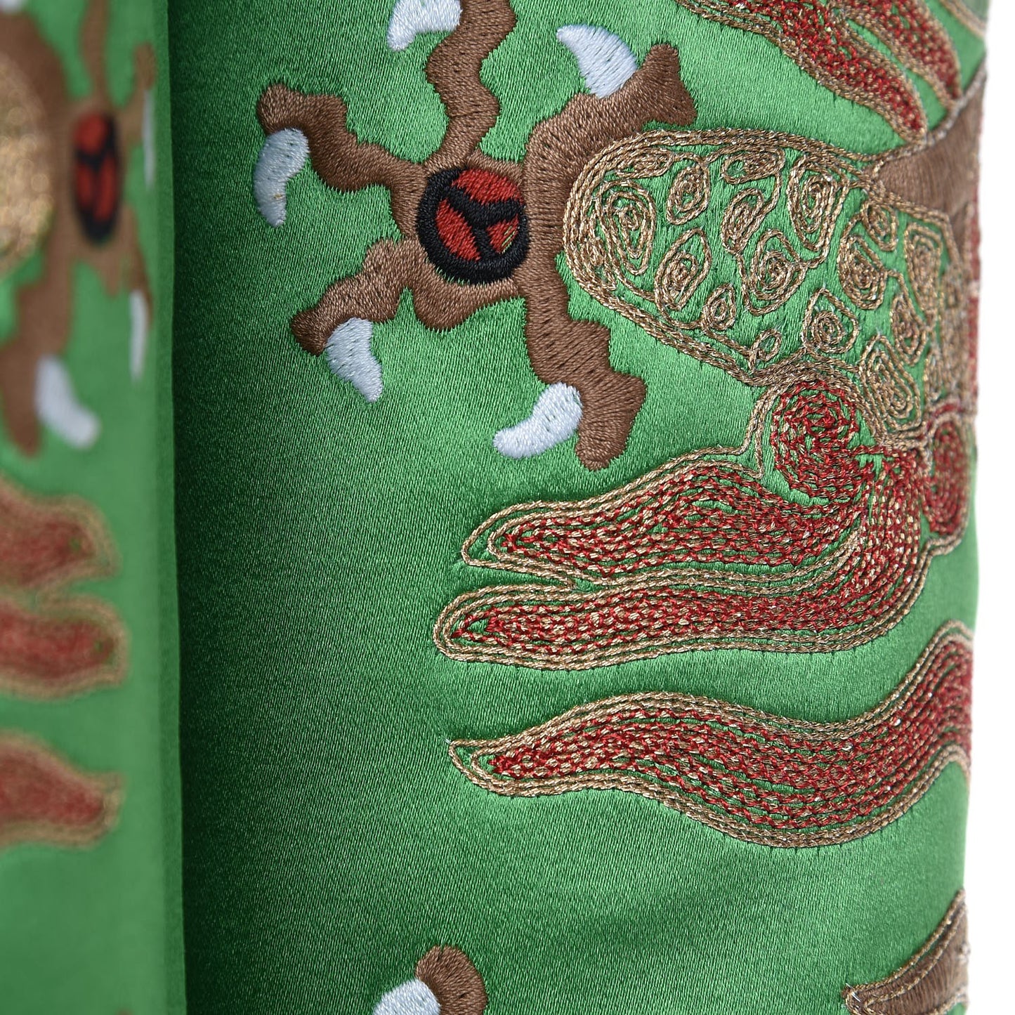 Silk Satin Malaga Kid Embroidered Candy Dragon Block-Heel Knee Boot 39 Palm