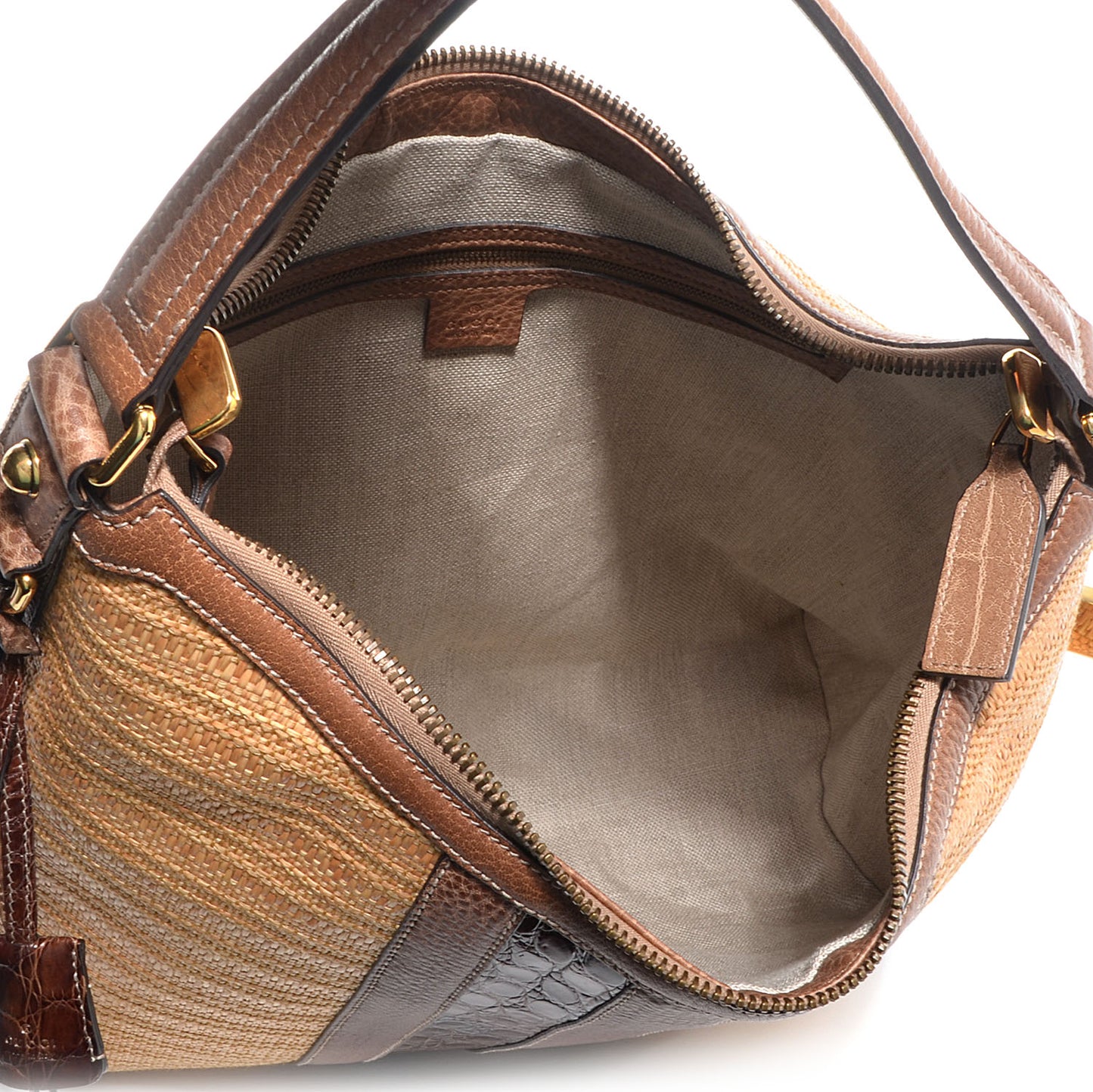 Straw Crocodile Medium Secret Hobo Brown