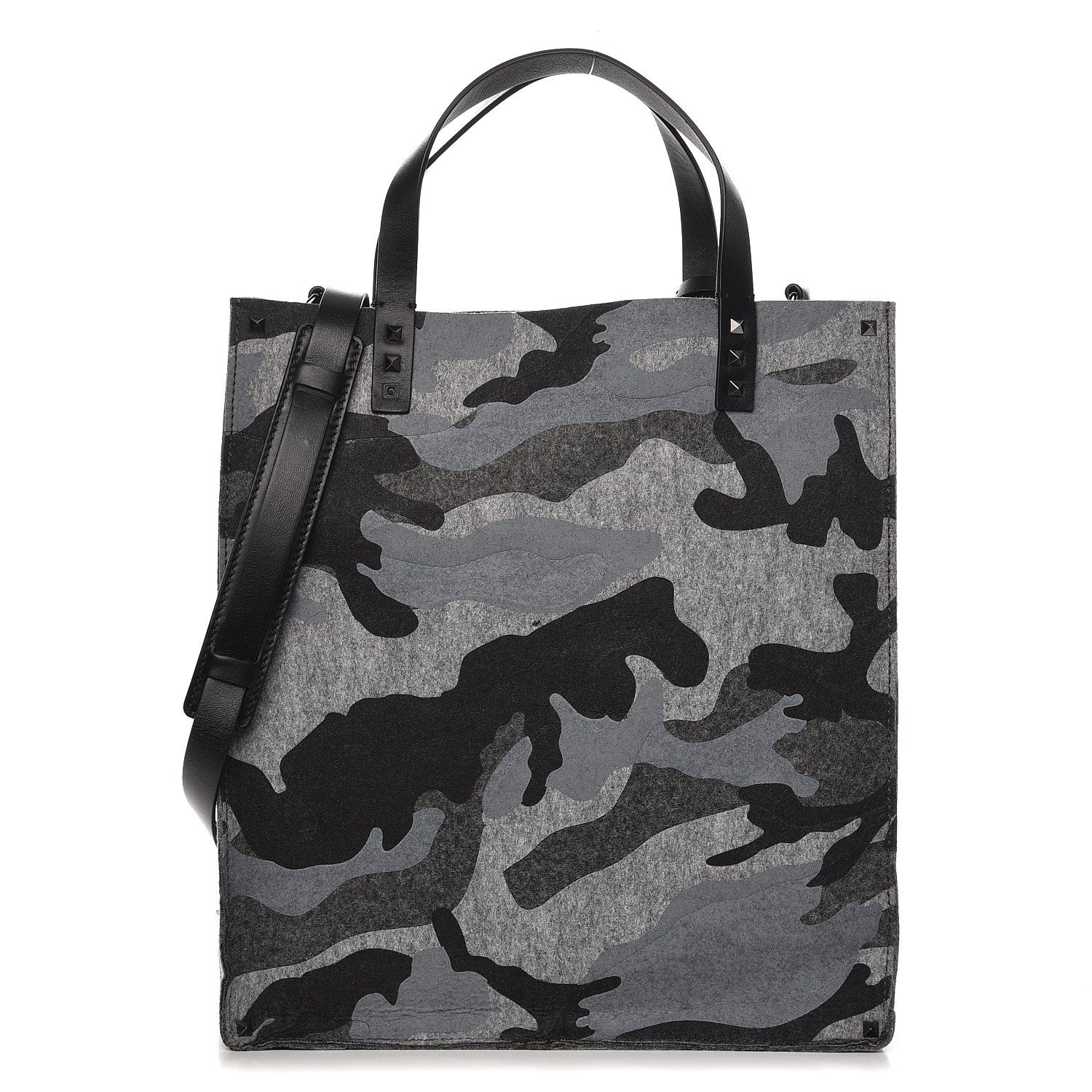 Valentino Garavani Felt Camouflage Rockstud Vertical Tote Grey 1 of 8