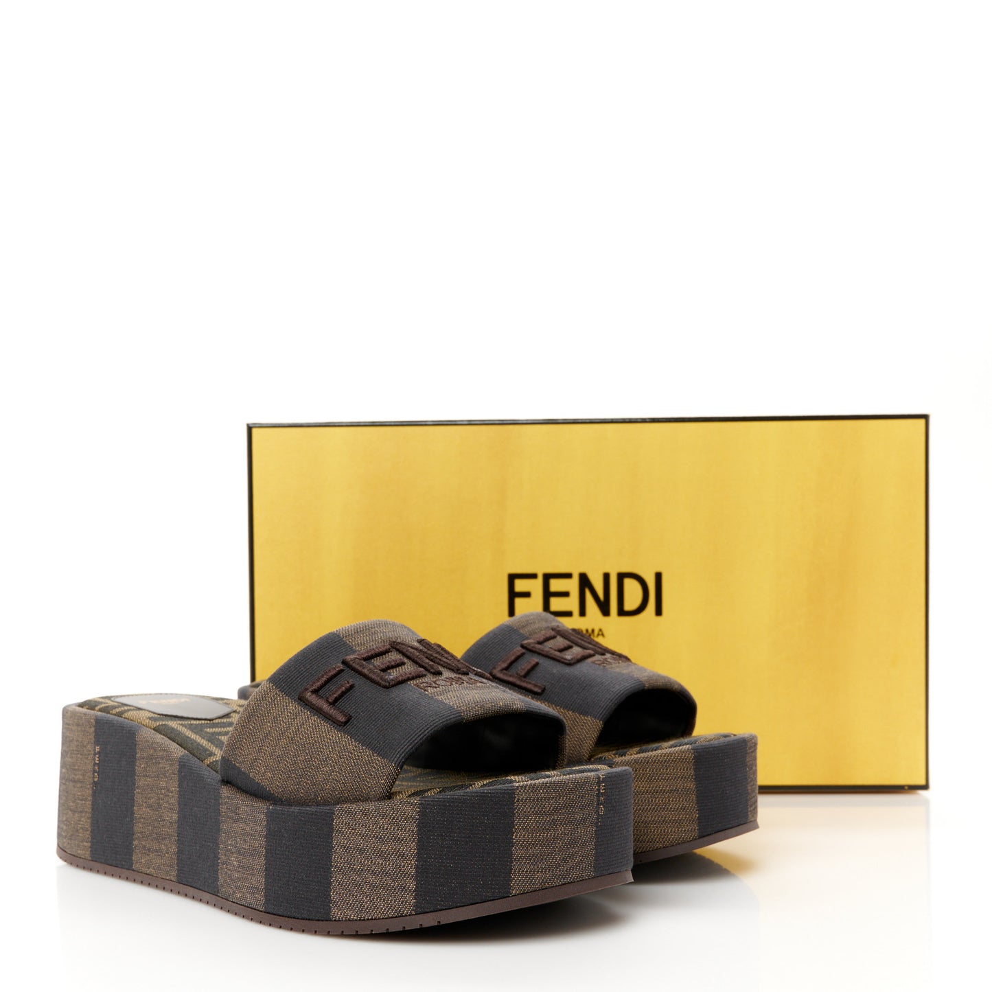 Jacquard Womens FF Sunshine Flatform Slide Sandals 38 Tabacco Black