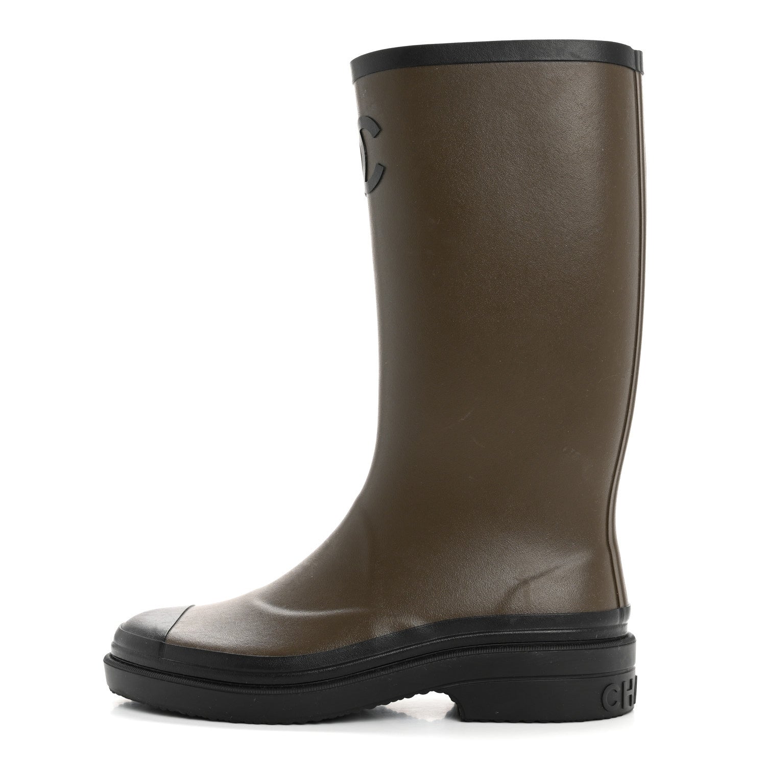 Chanel Caoutchouk CC High Boots 37 Khaki Black 1 of 9