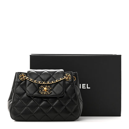 Chanel Lambskin Quilted Braided CC Accordion Flap Bag Black 12 of 12