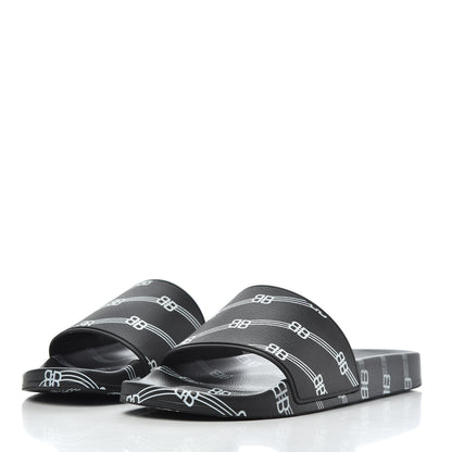 Balenciaga Rubber License Logo Print Mens Pool Slide Sandals 42 Black White 3 of 9