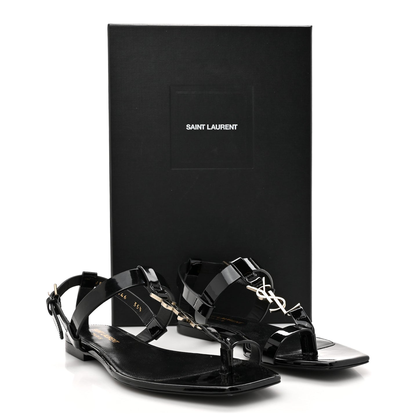 Vitello Vernice Soft Cassandra 05 Monogram Sandals 35.5 Black