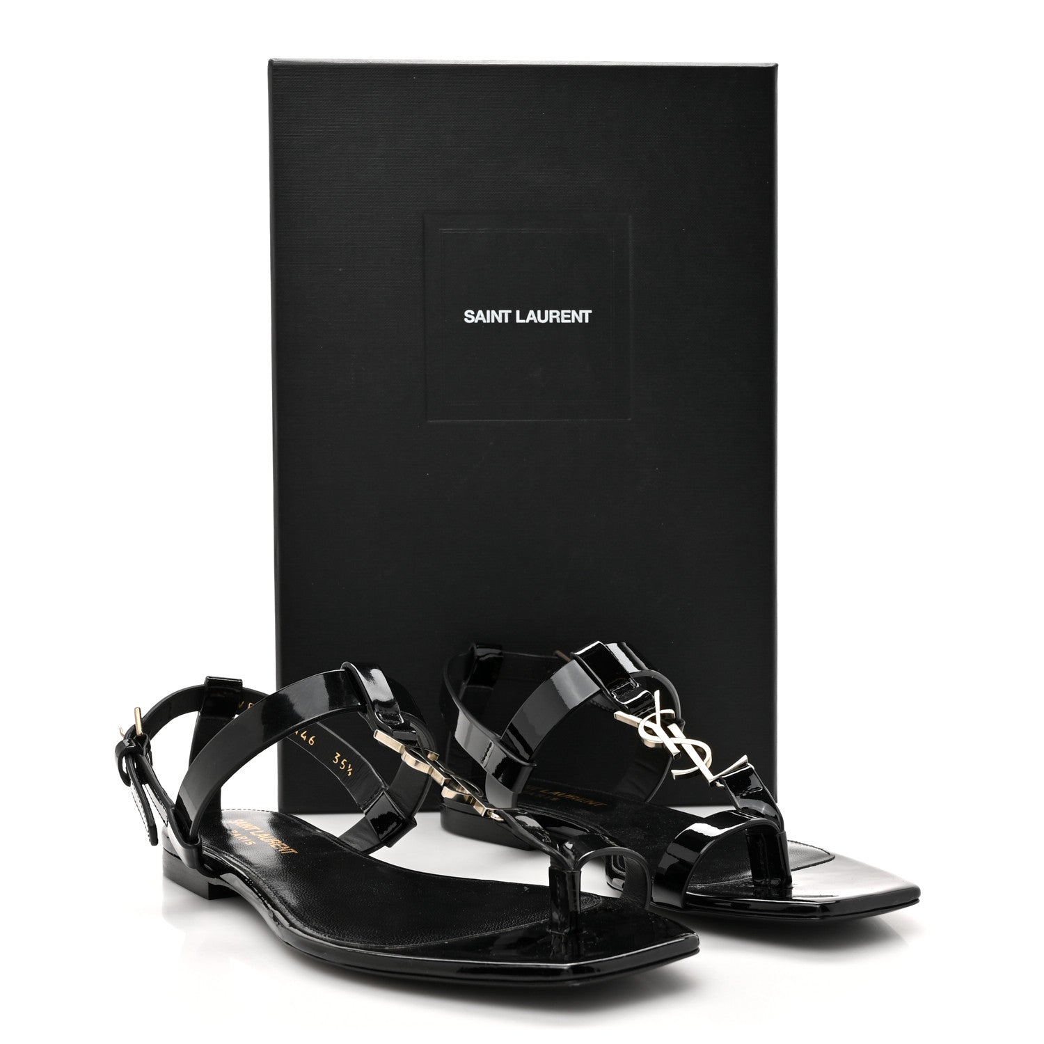 Saint Laurent Vitello Vernice Soft Cassandra 05 Monogram Sandals 35.5 Black 11 of 11