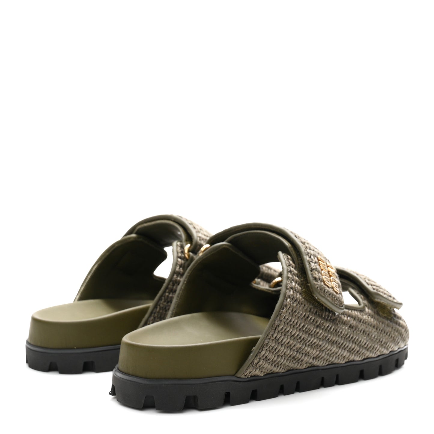 Raffia Logo Slide Sandals 38.5 Militare