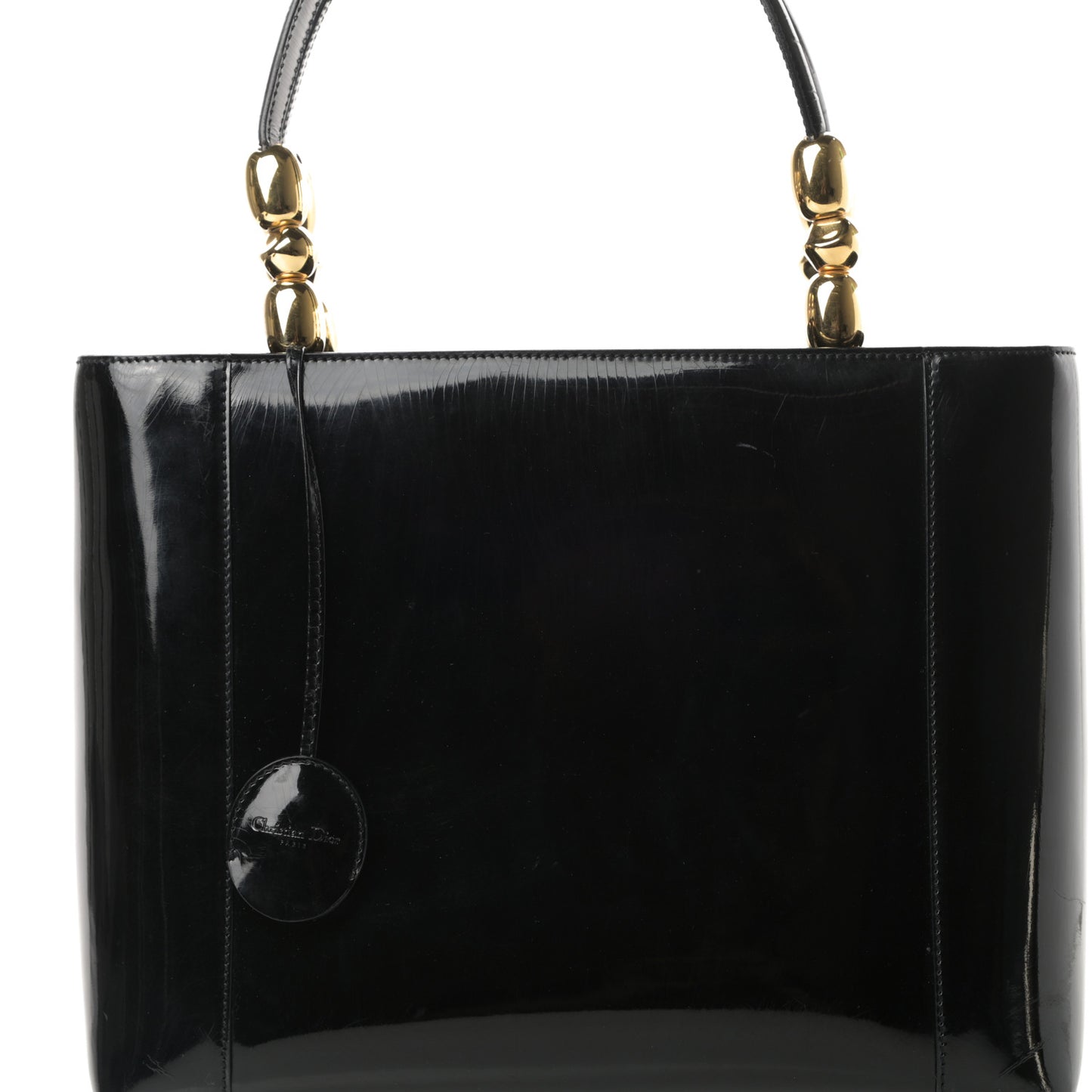 Patent Gold Beaded Malice Tote Black
