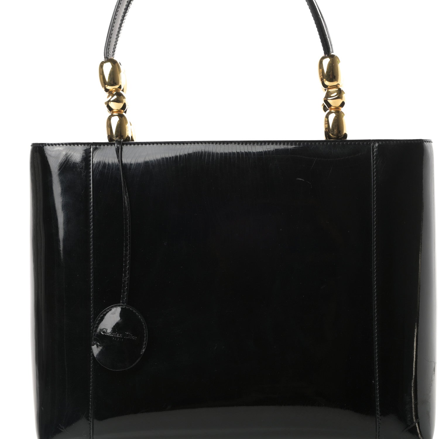 Christian Dior Patent Gold Beaded Malice Tote Black 8 of 14