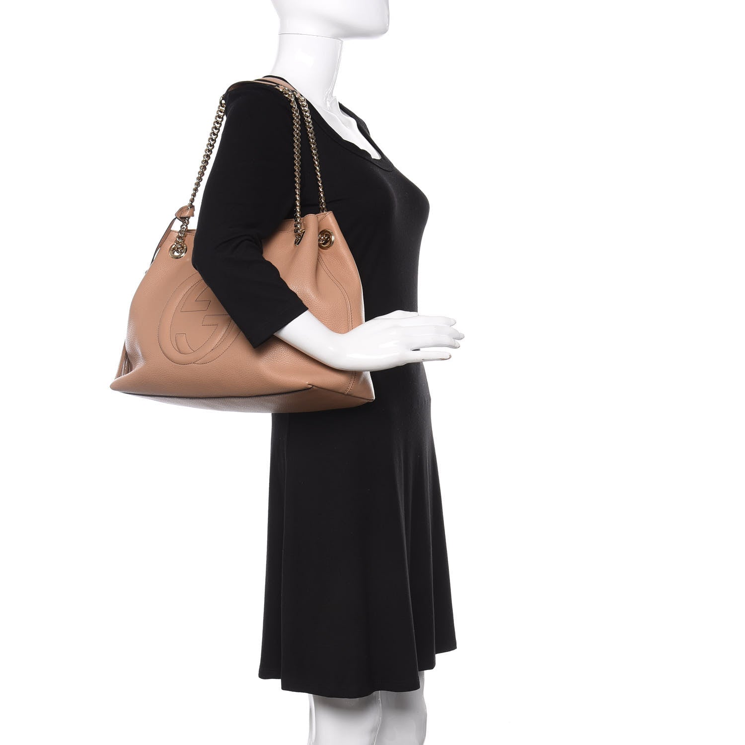 Gucci Pebbled Calfskin Medium Soho Chain Shoulder Bag Rose Beige 2 of 10