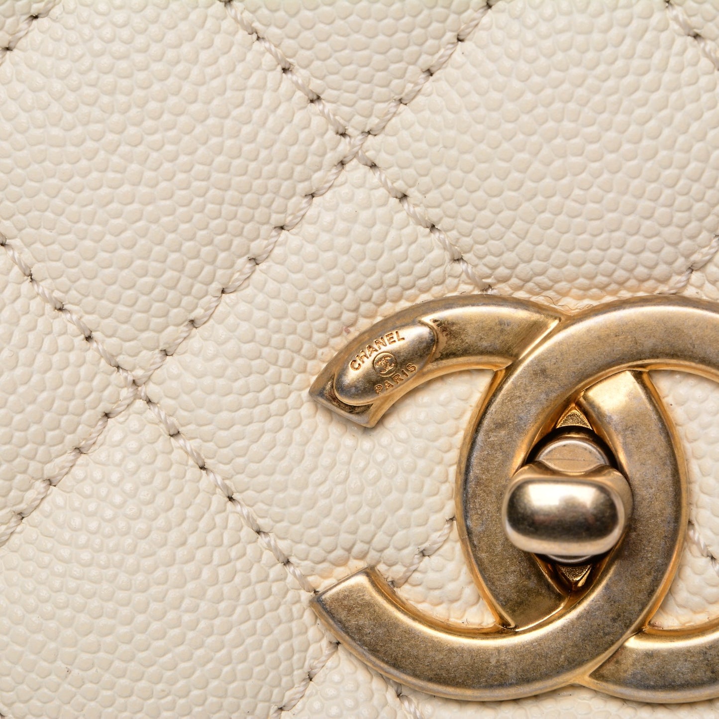 Caviar Quilted Small Coco Handle Flap White