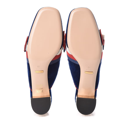 Gucci Velvet Crystal Sylvie Bow Mules 40 Blue 7 of 8