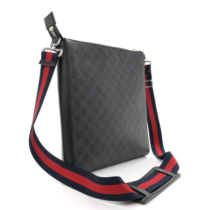 Gucci GG Supreme Monogram Appia Calfskin Web Flat Messenger Bag Black Grey 3 of 10