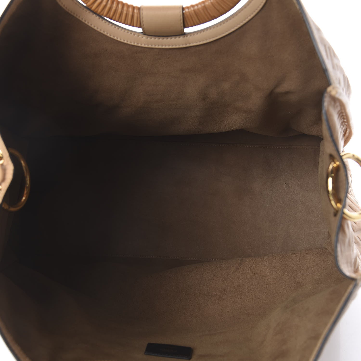Fendi Vitello Cristallo Nature Wicker FF 1974 Embossed Large Runaway Shopper Tote Makeup 4 of 8