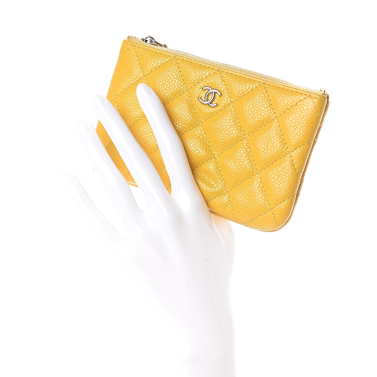 Caviar Quilted Small Cosmetic Case Yellow