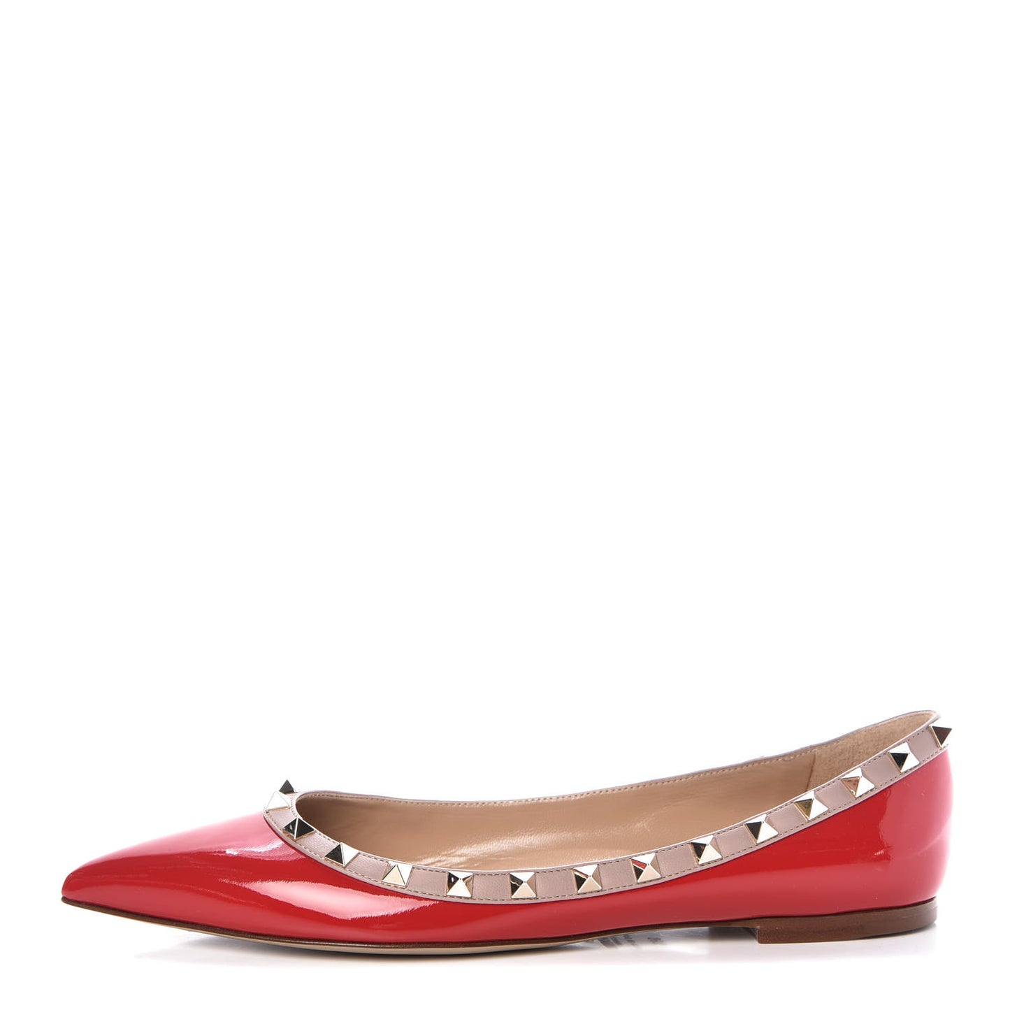 Patent Nappa Rockstud Ballerina Flats 39.5 Rosso Valentino Poudre