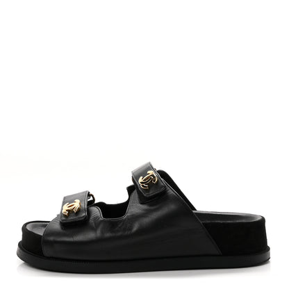 Chanel Lambskin Velcro Dad Chain CC Slide Sandals 38.5 Black 1 of 9