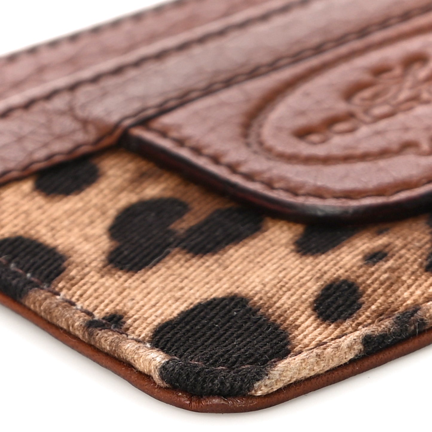 Canvas Leopard Print Card Holder Brown