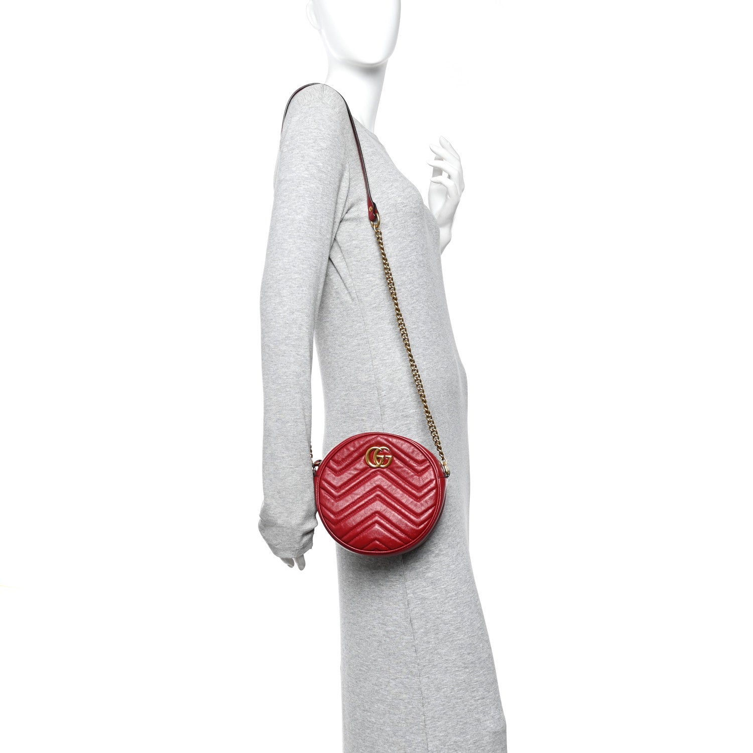 Gucci Glazed Calfskin Matelasse Heart Mini GG Marmont Round Shoulder Bag Romantic Cerise 2 of 10
