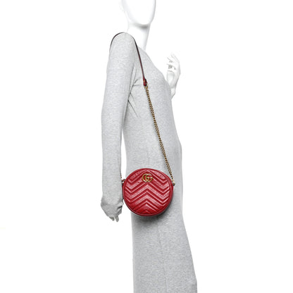 Gucci Glazed Calfskin Matelasse Heart Mini GG Marmont Round Shoulder Bag Romantic Cerise 2 of 10