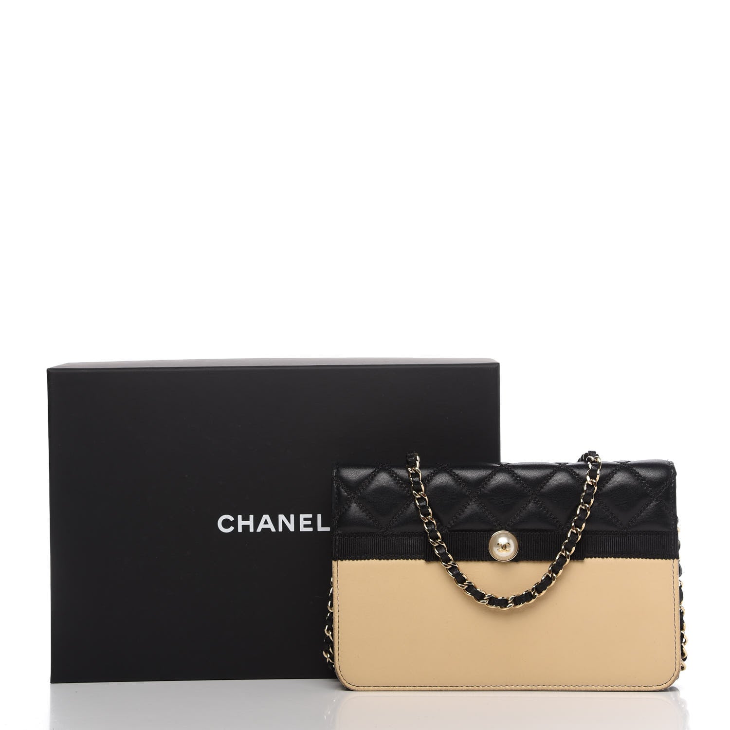 Chanel Lambskin Quilted Wallet On Chain WOC Beige Black 12 of 12
