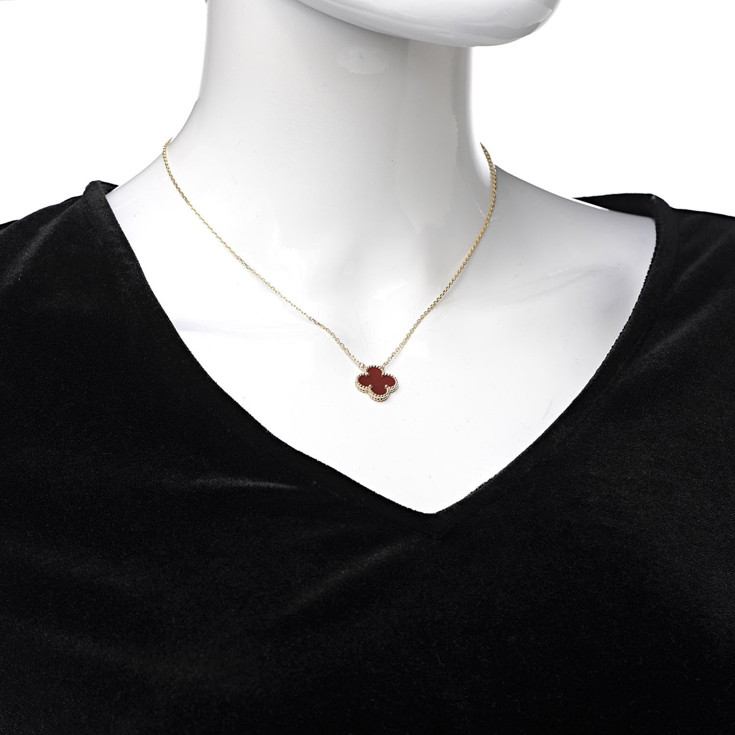 Van Cleef & Arpels 18K Yellow Gold Carnelian Vintage Alhambra Pendant Necklace 2 of 7