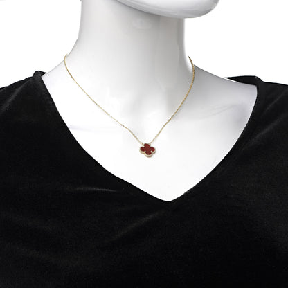Van Cleef & Arpels 18K Yellow Gold Carnelian Vintage Alhambra Pendant Necklace 2 of 7