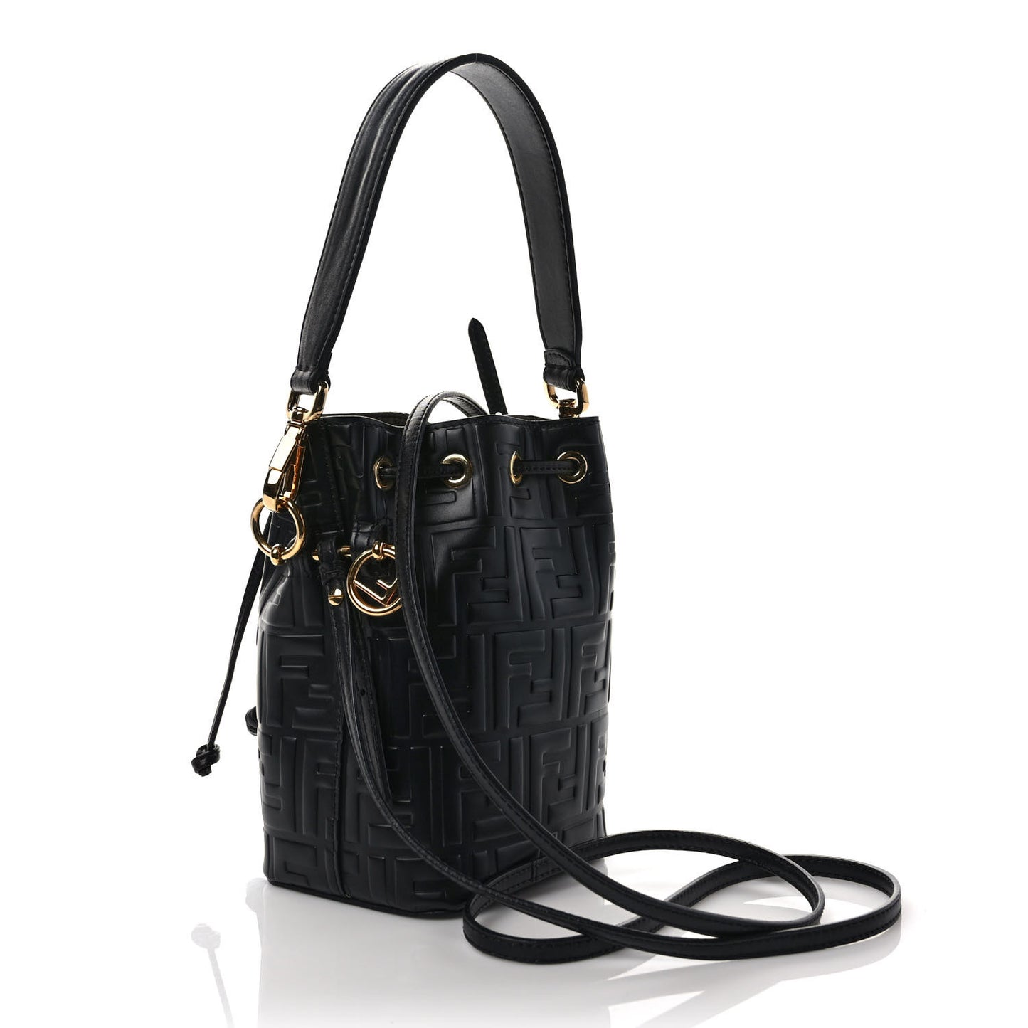 Vitello Liberty F is Fendi FF 1974 Embossed Mini Mon Tresor Bucket Bag Black