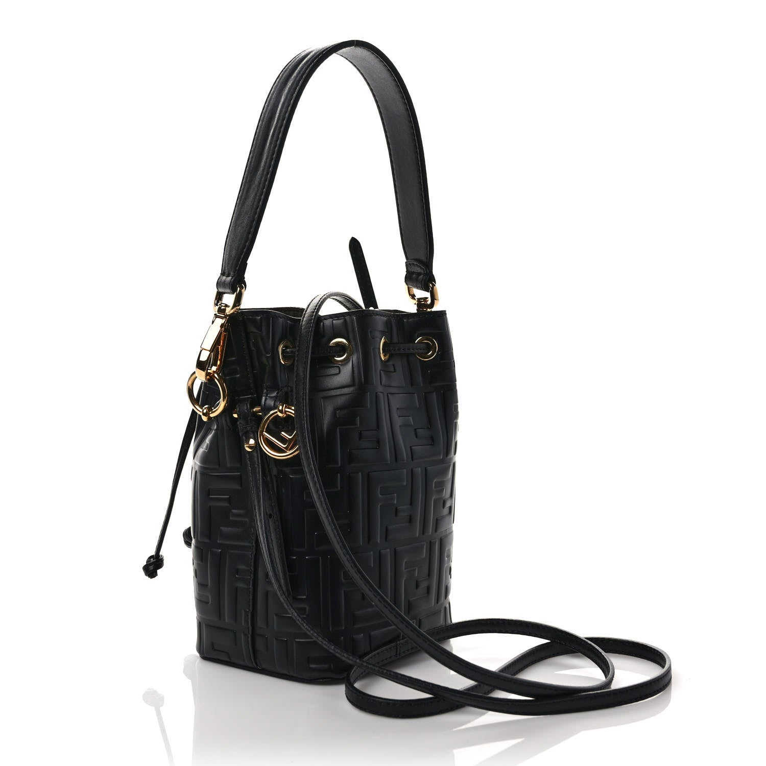 Fendi Vitello Liberty F is Fendi FF 1974 Embossed Mini Mon Tresor Bucket Bag Black 3 of 9