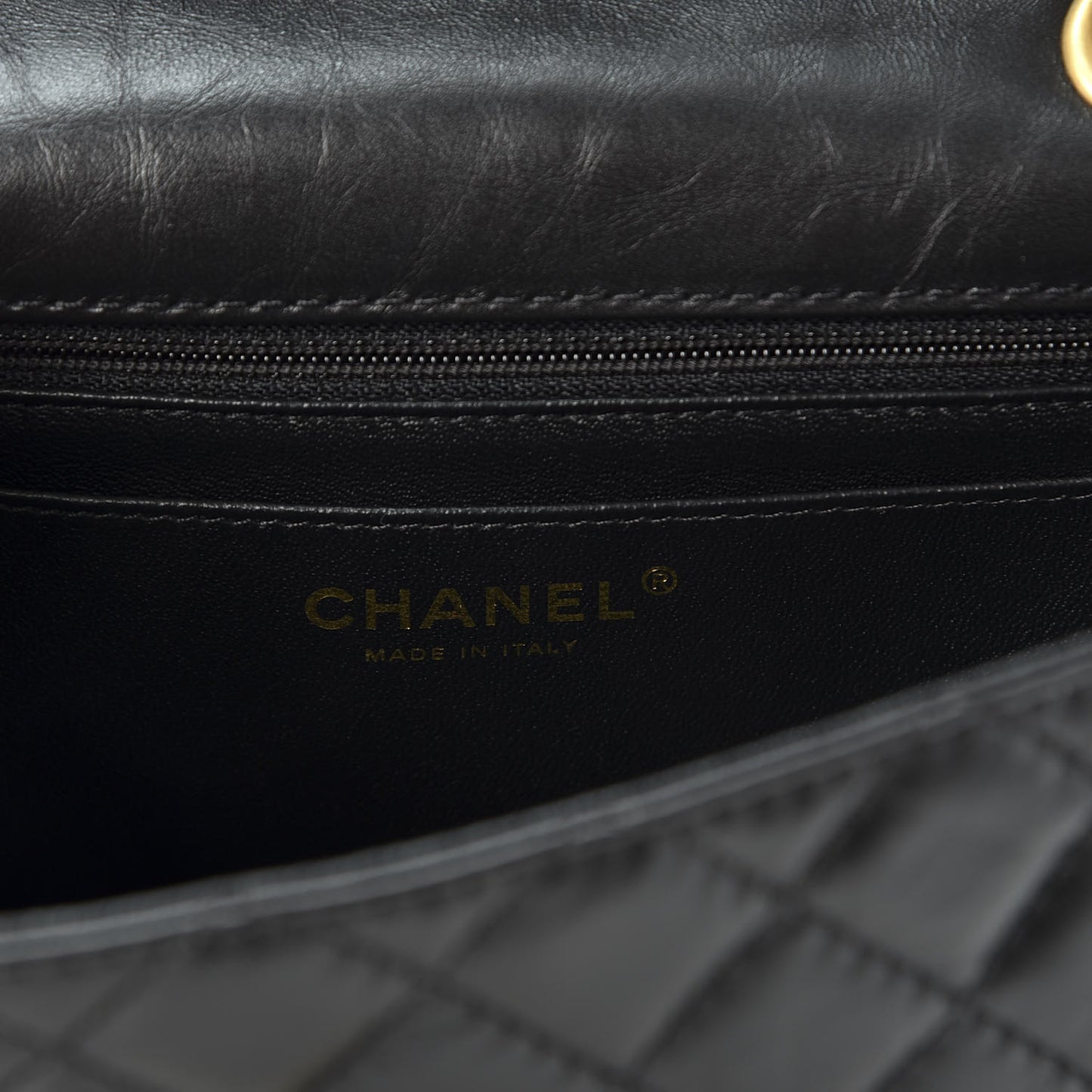 Aged Calfskin Quilted 2.55 Reissue Mini Flap Black