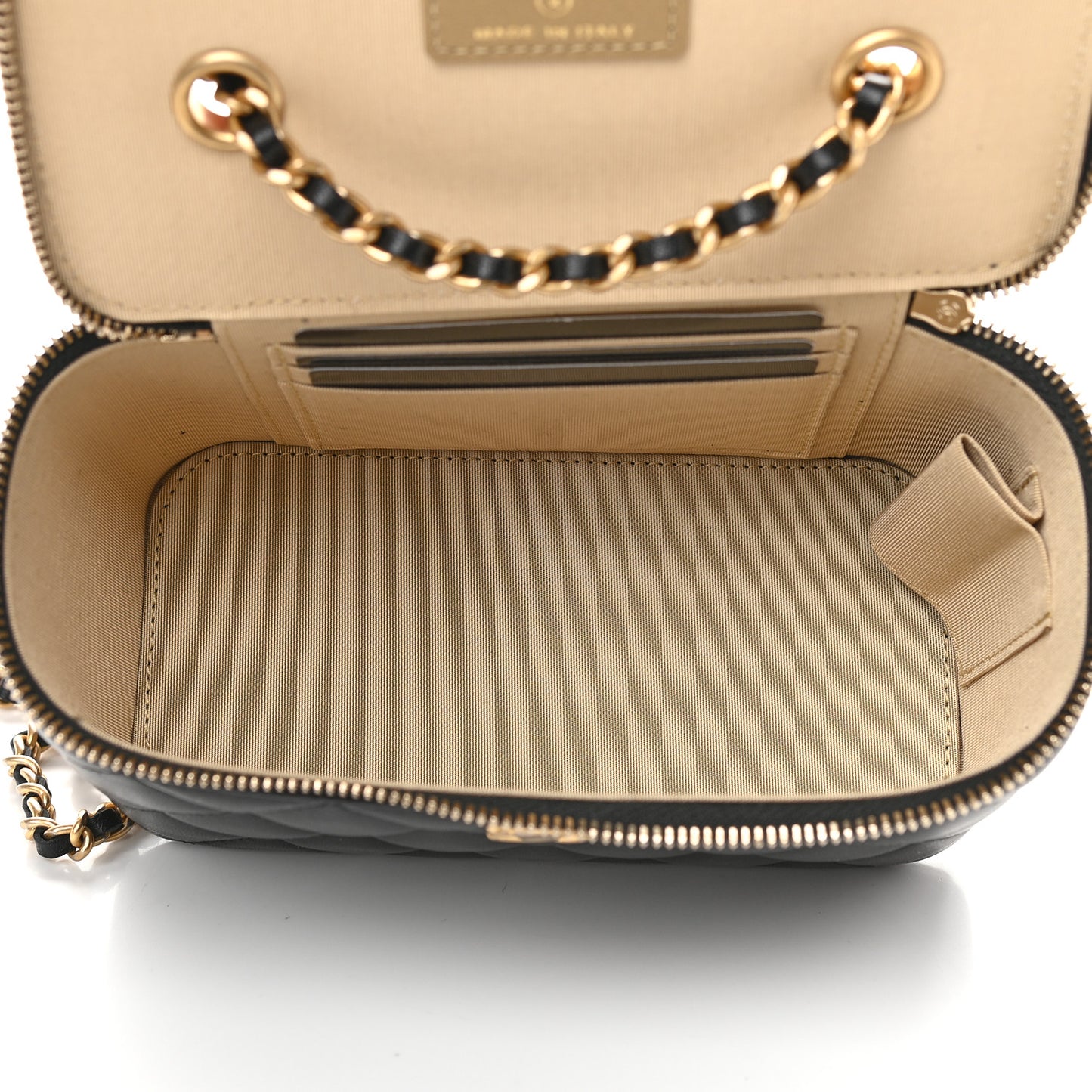 Lambskin Quilted Pearl Crush Small Vanity Case With Chain Black