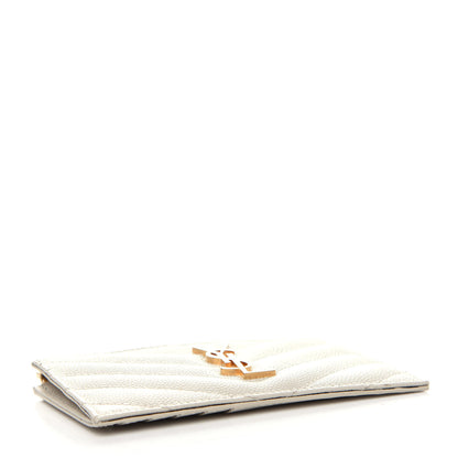 Saint Laurent Grain De Poudre Matelasse Chevron Monogram Fragments Zippered Card Case White 4 of 8