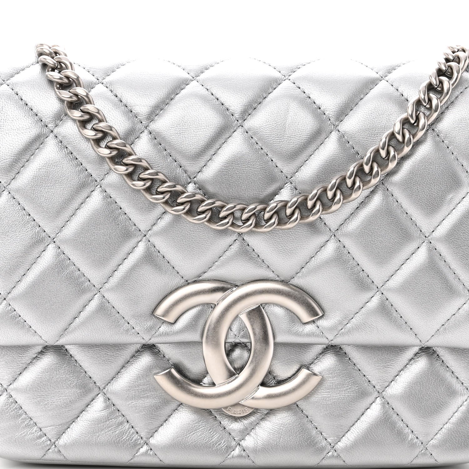 Chanel Metallic Lambskin Quilted Mini Maxi CC Flap Argent 7 of 10