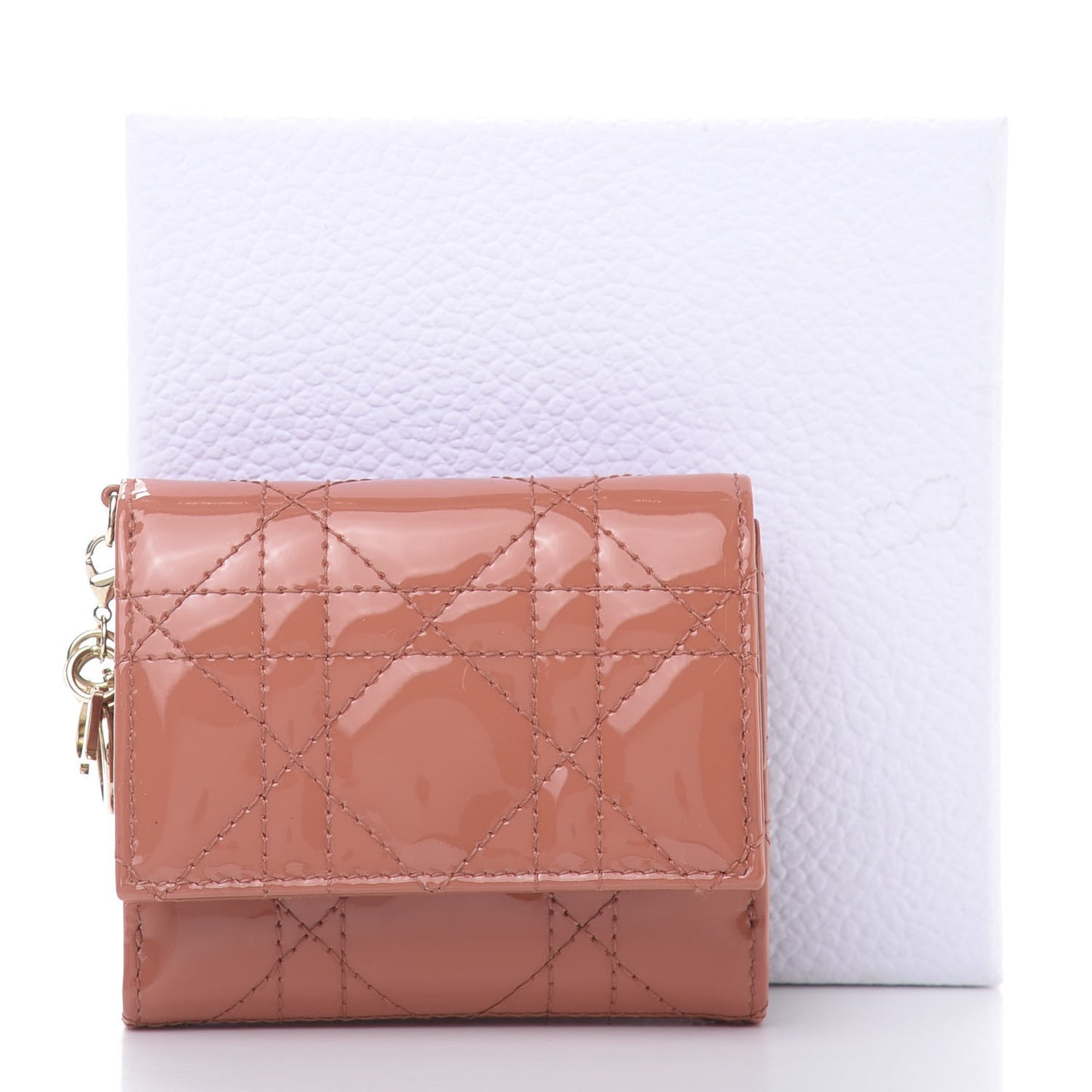 Patent Cannage Lady Dior Lotus Wallet Dark Coral